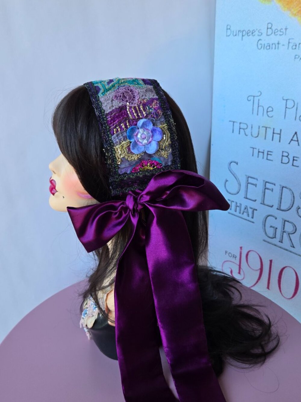 Handmade Purple and Blue Quilted Hair Sash Y2k-Style - Picture 6 of 13